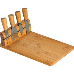 Kaasplank/borrelplank van bamboe hout 20 x 30 x 8 cm met kaasmessen - Kaasplankjes