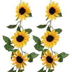 Everlands Bloemen slinger - 2x - zonnebloem - kunstplant - geel - 150 cm - Helianthus - Kunstplanten