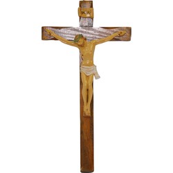 Decoratie beeldje - jezus aan kruis - 25 x 13 cm - PVC en hout - Kerstbeeldjes
