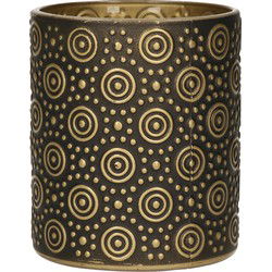Countryfield theelichthouder/kaarsenhouder - zwart/goud - H10 cm - Waxinelichtjeshouders