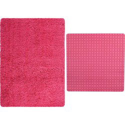 MSV Douche anti-slip mat en droogloop mat - Venice badkamer set - rubber/microvezel - fuchsia roze - Badmatjes
