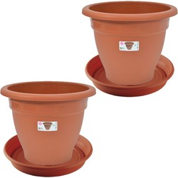 2x stuks bloempot met onderschaal terra cotta rond diameter 50 cm - Plantenpotten