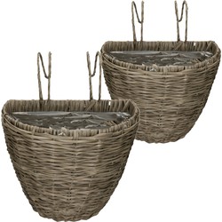 Set van 2x stuks balkonmanden/plantenmanden/plantenbakken grijs rotan 42 en 38 cm - Plantenbakken