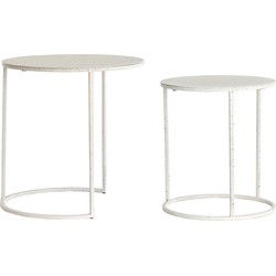 Light&living Bijzettafel S/2 Ø50x40+Ø52x46 cm SADAR wit+lcht grijs gespik