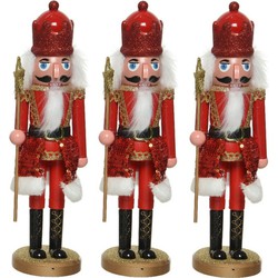 3x stuks kerstbeeldjes kunststof notenkraker poppetjes/soldaten rood 28 cm kerstbeeldjes - Kerstbeeldjes
