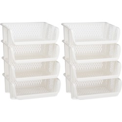 Opberg kratten/rekken/organizers - 12 stuks - 39 x 30 x 13 cm - kunststof - wit - Opbergmanden