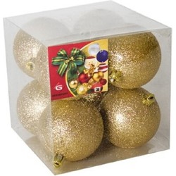 Gerimport Kerstballen - 8x - goud - kunststof - glitters - D7 cm - Kerstbal