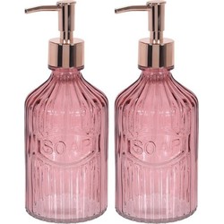 2x Roze zeepdispenser van glas 21 cm - Zeeppompjes