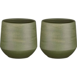 2x Stuks Plantenpot/bloempot keramiek donkergroen relief patroon - D19/H18 cm - Plantenpotten