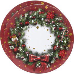 Feeric Christmas kerst onderbord/kaarsenbord - 2x - D33 cm - kunststof - kerstkrans print - Onderborden