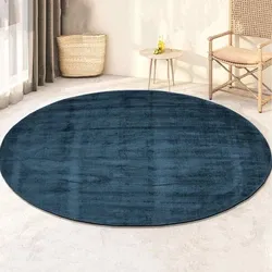 Outlet - Milan Königlich Viscose Vloerkleed Rond Laagpolig Donkerblauw- 115 CM ROND