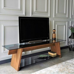 TV Meubel Coral Walnoot Zwart Glas 158x45x40 cm