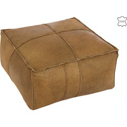 J-line - Poef Koehaar Leder Donker/camel - 50x50x32cm