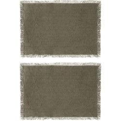 Secret de Gourmet placemats Kenya - 10x - olijfgroen - 45 x 30 cm - katoen - met franjes - Placemats