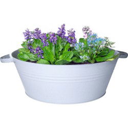 Mega Collections teil/plantenpot Farmer - zink - licht grijs - D40 X H14 cm - IJzeren emmer / teil