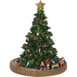 Clayre & Eef Muziekdoos Kerstboom Ø 15x18 cm Groen Polyresin Kerstdecoratie Beeld