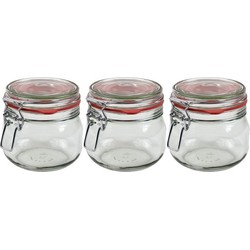 3x Glazen confituren pot/weckpot 500 ml met beugelsluiting en rubberen ring - Weckpotten