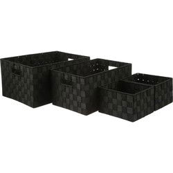 Gevlochten opbergmanden - Set van 4 - polyester - zwart - organisers - Opbergmanden