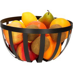 Metalen fruitmand/fruitschaal zwart rond 25 cm - Fruitschalen