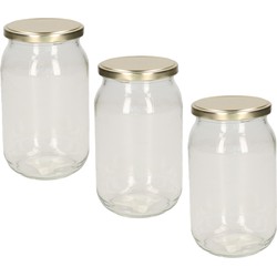 Luchtdichte weckpot transparant glas - 3x stuks - 900 ml - goud - Weckpotten