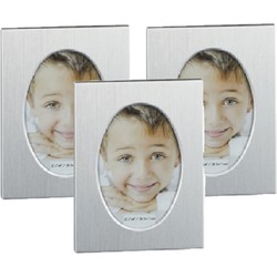 Set van 3x stuks aluminium fotolijst zilver ovaal geschikt voor een foto van 5,5 x 8 cm - Fotolijsten