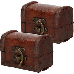 Set van 2x stuks houten opbergkistjes bruin 8 cm - Opbergkisten