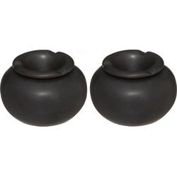 Atmosphera Terras asbak - 2x - stormasbak - keramiek - zwart - 13 cm - Asbakken