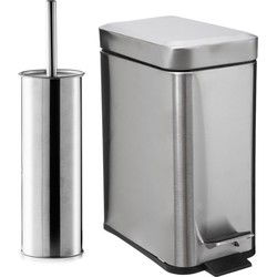 Zeller Badkamer/toilet accessoires - WC-borstel/pedaalemmer 5L- zilver - Toiletaccessoireset