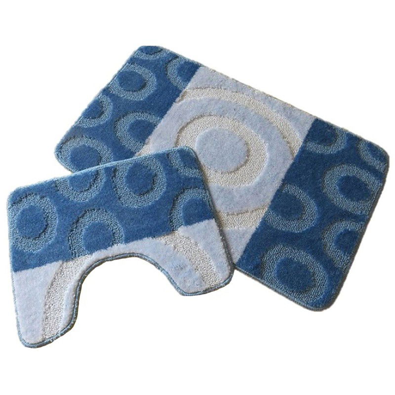 Blauwe badkamer en WC tapijt set - 