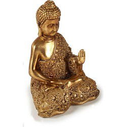 Arte r Boeddha beeld - rust - polyresin - goud - 18 cm - binnen - Beeldjes