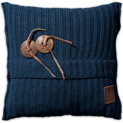 Knit Factory Aran Sierkussen - Jeans - 50x50 cm - Inclusief kussenvulling