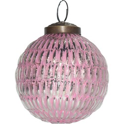 Clayre & Eef Kerstbal  Ø 7 cm Roze Glas Kerstdecoratie