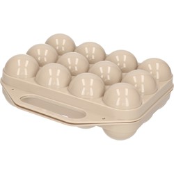 Eierdoos - koelkast organizer eierhouder - 12 eieren - taupe - kunststof - 20 x 19 cm - Vershoudbakjes