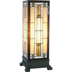 LumiLamp Tiffany Tafellamp  18x45 cm  Bruin Beige Glas Vierkant Tiffany Bureaulamp