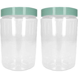 Voorraadpot/bewaarpot - 2x - 375 ml - kunststof - mint groen - B7 x H12 cm - Voorraadpot