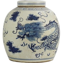 Fine Asianliving Chinese Gemberpot Blauw Draak Handgeschilderd