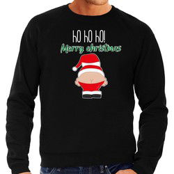 Bellatio Decorations foute kersttrui/sweater heren - Kerstman - zwart - Merry Christmas L - kerst truien