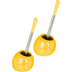 2x stuks WC-/toiletborstels met houder rond geel glans keramiek 36 cm - Toiletborstels