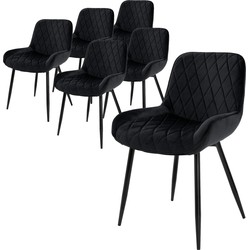 Set van 6 eetkamerstoelen diamond quilting zwart fluwelen bekleding met metalen poten incl. montagemateriaal ML-Design