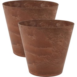 2x stuks plantenpot/bloempot in een natuursteen look Dia 22 cm en Hoogte 20 cm dark terra cotta - Plantenpotten