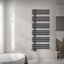 LuxeBath badkamer radiator IJzer EM 600x1400mm Antraciet Centreeraansluiting Aansluitset Thermostaat Universeel Hoek- en rechte doorvoer, design radiator Handdoekwarmer Handdoekdroger Handdoekradiator