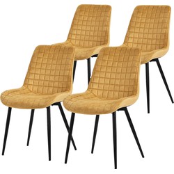 Eetkamerstoel set van 4 mosterdgeel met fluwelen bekleding en stalen poten Keukenstoel met rugleuning ML design