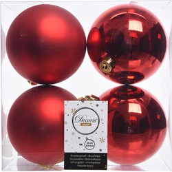 Decoris Kerstballen - 4x st - rood - D10 cm - kunststof - Kerstbal