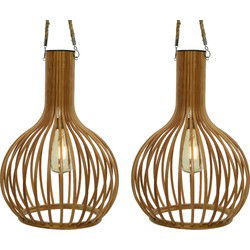 2x stuks solar tuinverlichting hanglamp bamboe 28 cm - Buitenverlichting