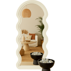 MISOU Wandspiegel - Organische Vorm - Wavy Spiegel - Badkamerspiegel - Reliëf - Woondecoratie - Wanddecoratie - Wit - Miroir Mural
