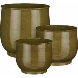 Mica Decorations Bloempot James - 22x22x21 cm - Zink - Donker Groen - Set van 3