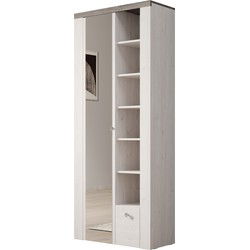 Meubella - Schoenenkast Linford - Wit eiken - 80 cm - Met spiegel