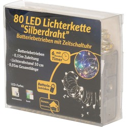 Kerstverlichting zilverdraad met warm witte lichtjes 8 meter op batterijen met timer - Lichtsnoeren