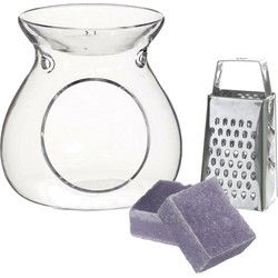 Ideas4seasons Amberblokjes/geurblokjes cadeauset - lavendel - inclusief geurbrander en mini rasp - Geurbranders