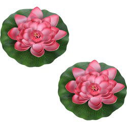 Drijvende kunst waterlelie bloemen - 2x - rood - D18 cm - Vijver - Kunstbloemen